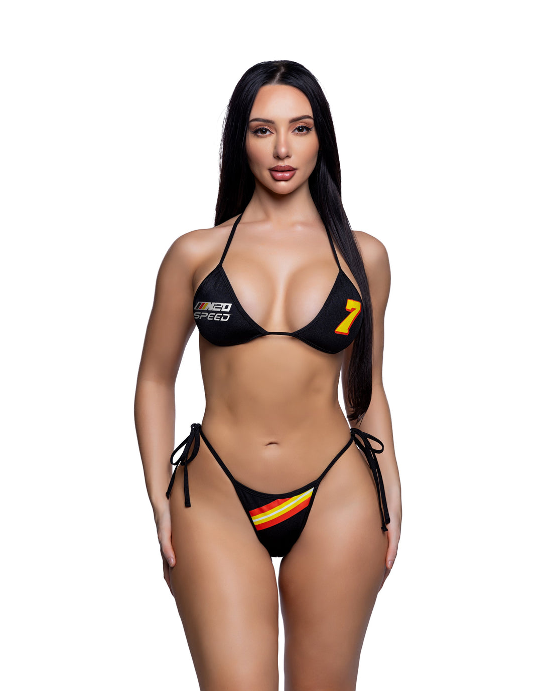 Roma Dancewear Stripper Sexy Racer Print Tie-Side Bikini Set