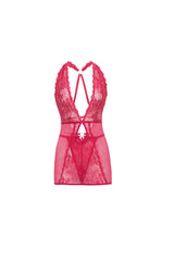 Oh la la Cheri Queen Armani Soft Cup Fitted Lace Babydoll with Keyholes and Triangle Trim with Matching Panty Raspberry Sorbet