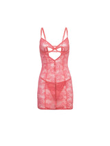 Oh la la Cheri Ava Unlined Underwire Fitted Lace Babydoll with Heart Shaped Keyhole and Matching G-string Pink Lemonade