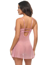 Oh la la Cheri Jules Soft Cup Lace and Mesh Crossover Elastic Babydoll & G-string Lilas