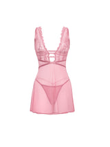 Oh la la Cheri Jules Soft Cup Lace and Mesh Crossover Elastic Babydoll & G-string Lilas