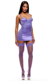 See It Through Guipure Lace Chemise w/Thong & Stockings