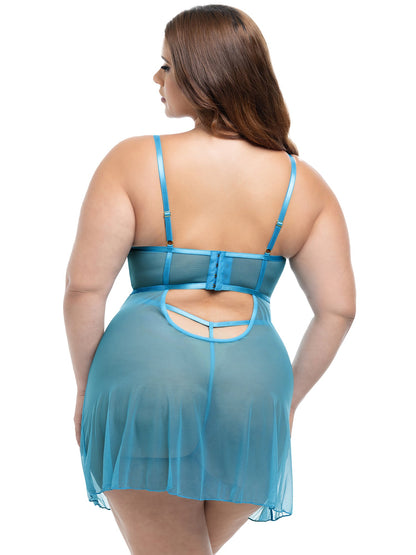 Oh la la Cheri Curvy Emma Flyaway Babydoll Beach Blue