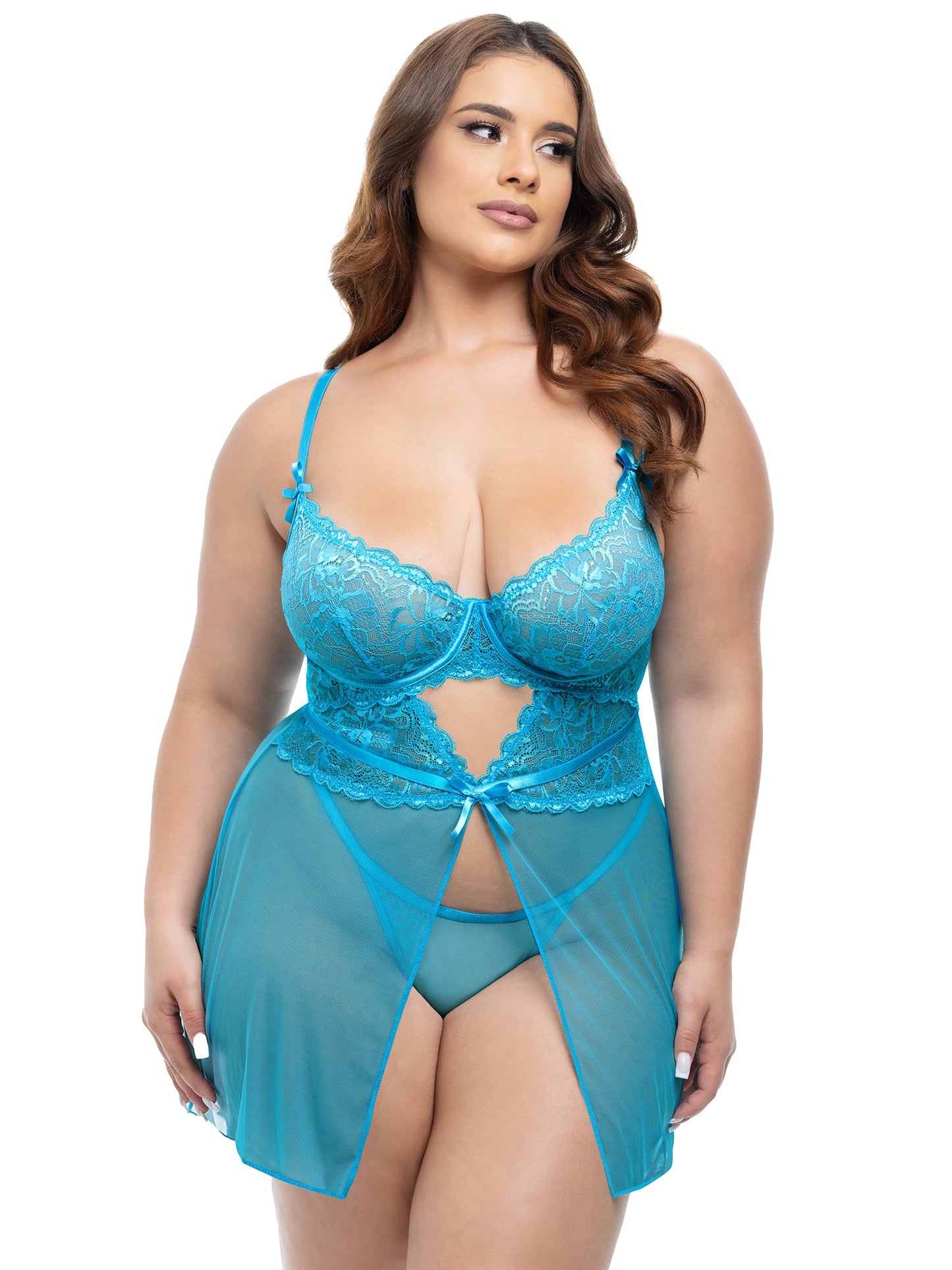 Oh la la Cheri Curvy Emma Flyaway Babydoll Beach Blue