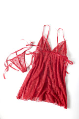 Oh la la Cheri Heart Mesh Side Tie Babydoll Red