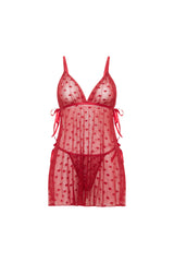 Oh la la Cheri Heart Mesh Side Tie Babydoll Red