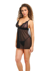 Oh la la Cheri Astra Soft Cup Flyaway Babydoll with Delicate Lace Trimming Black