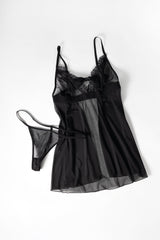 Oh la la Cheri Astra Soft Cup Flyaway Babydoll with Delicate Lace Trimming Black