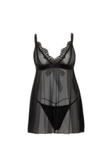 Oh la la Cheri Astra Soft Cup Flyaway Babydoll with Delicate Lace Trimming Black