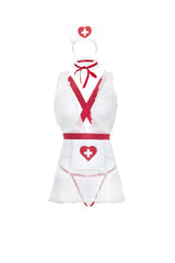 Oh la la Cheri Nurse Cheri Soft Cup Pin Dot Mesh Flyaway Babydoll with Ruffled Trim Red/White