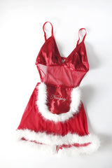 Oh la la Cheri Carol Soft Triangle Cup Apron Babydoll with Functional Tie Back and Matching G-string Red/Bright White