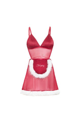Oh la la Cheri Carol Soft Triangle Cup Apron Babydoll with Functional Tie Back and Matching G-string Red/Bright White
