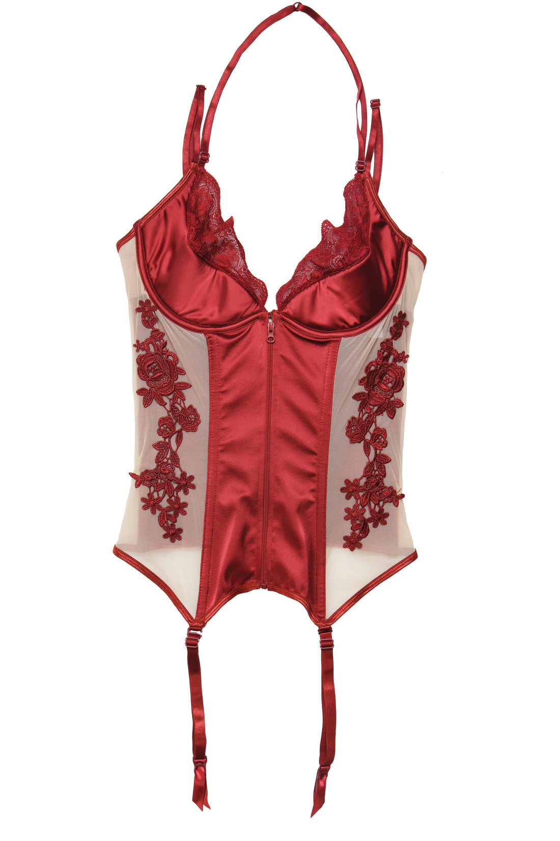 Coquette Plus Gorgeous Satin Merrywidow Bustier Lace Up Back Merlot Red