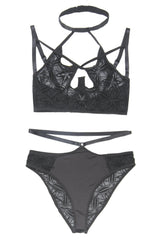 Coquette Interlaced Bra Set Halter Black