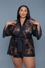 BeWicked Delia Robe Floral Lace Robe with Satin Trimming