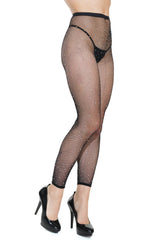 Coquette All That Jazz Footless Rhinestone Fishnet Pantyhose Black