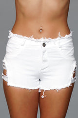 Be Wicked Buckled Down Denim Shorts White