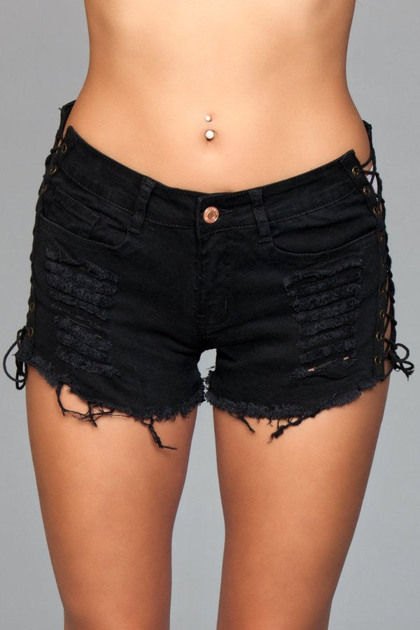Be Wicked Looped in Distress Shorts Black