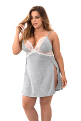 Mapale Lounge Plus Size Sleep Chemise Grey