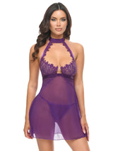 Oh la la Cheri Kennedy Sheer Lace Babydoll Set Purple