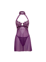 Oh la la Cheri Kennedy Sheer Lace Babydoll Set Purple