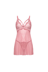 Oh la la Cheri Flora Unlined Underwire Lace Babydoll with Strap Details and Matching G-string Lilas