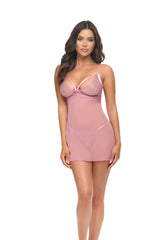 Oh la la Cheri Flora Unlined Underwire Lace Babydoll with Strap Details and Matching G-string Lilas