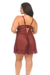 Oh la la Cheri Queen Wynter Unlined Underwire Babydoll with Romantic Lace Inserts and Matching Panty Zinfandel