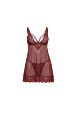 Oh la la Cheri Queen Wynter Unlined Underwire Babydoll with Romantic Lace Inserts and Matching Panty Zinfandel
