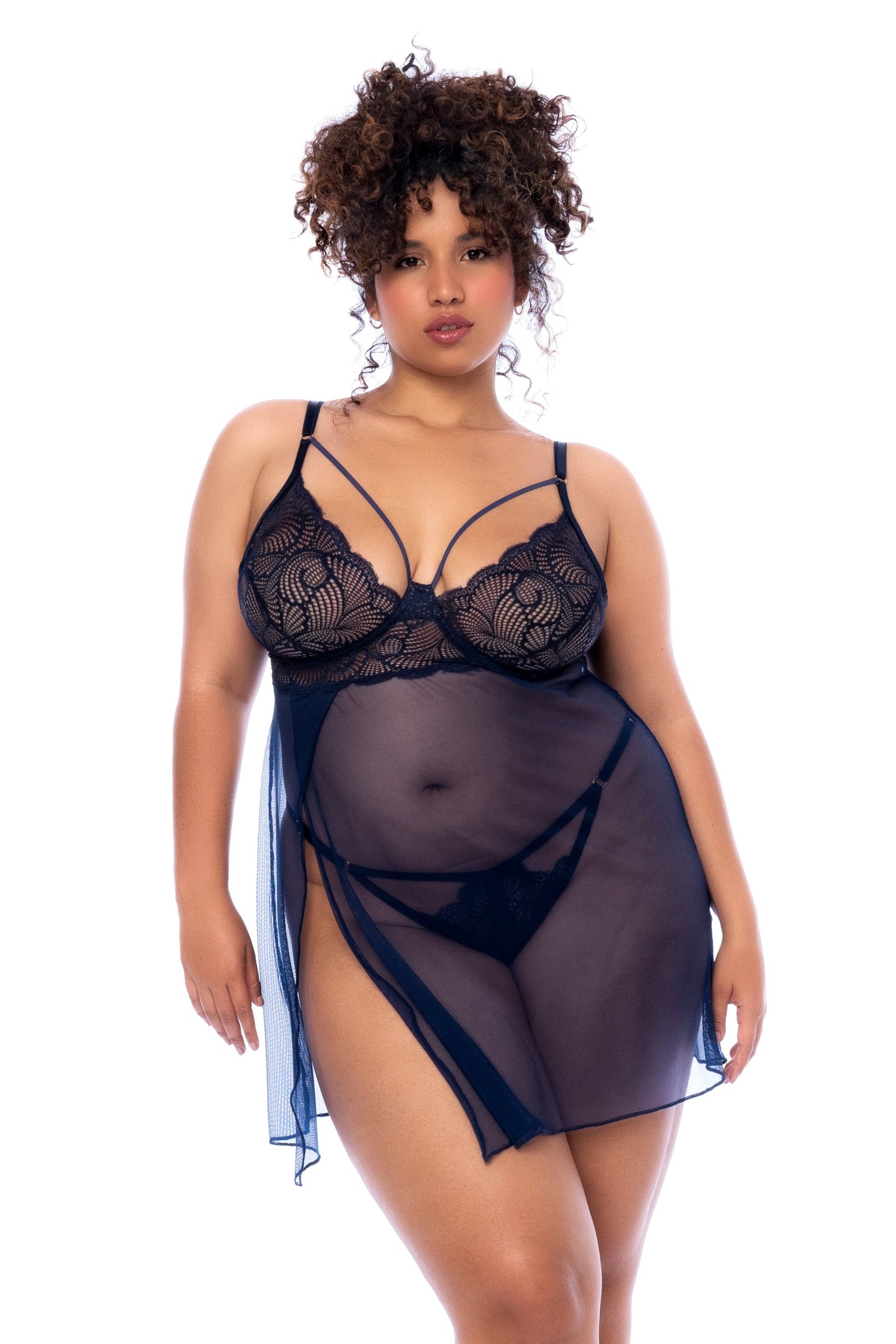 Mapale Plus Queen Modern Side Silts Underwire Babydoll Midnight Blue