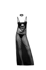 Oh la la Cheri Tory Vinyl Padded Cup Cowl Neckline Gown with Collar and Piercing Ring Details Black