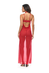 Oh la la Cheri Tory Vinyl Padded Cup Cowl Neckline Gown with Collar and Piercing Ring Details Red