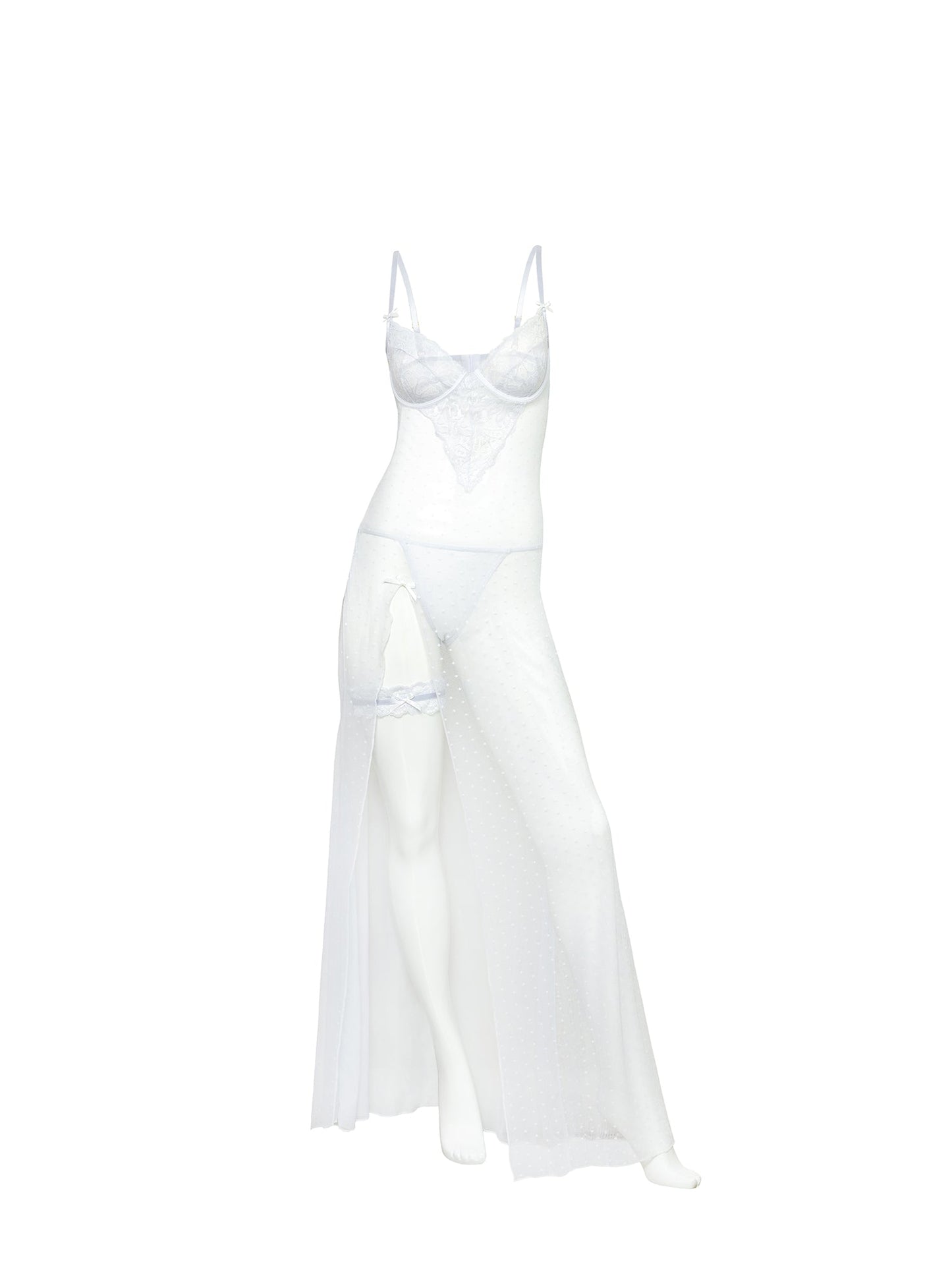 Oh la la Cheri Bridal Livia Sheer Gown & Garter Set White