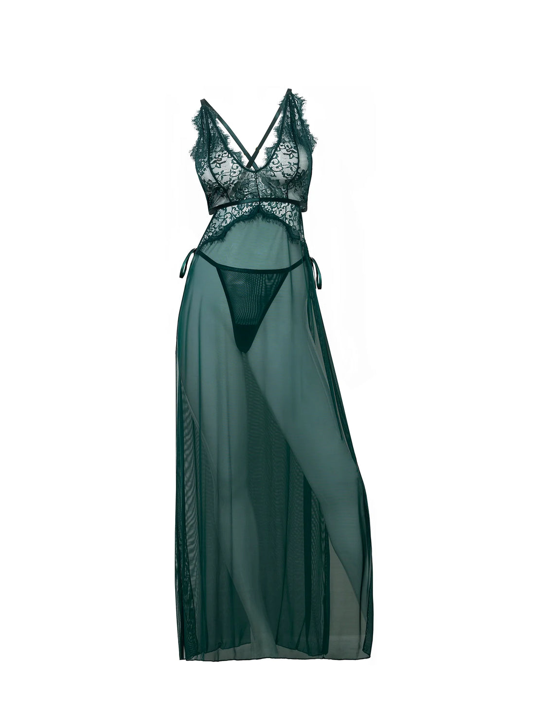 Oh la la Cheri Curvy Cami Lace and Mesh Night Gown Green