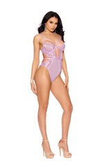Elegant Moments Mesh Lace Caged Underwire Teddy Orchid Bloom