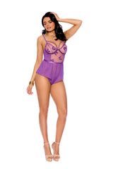 Elegant Moments Sheer Embroidered Mesh Flutter Teddy Purple Butterfly