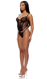 Forplay Lingerie Animal Instincts Sheer Mesh and Lace Bustier Set Leopard