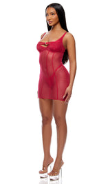Forplay Lingerie Layers To This Mesh and Knit Chemise Lingerie Set Pink
