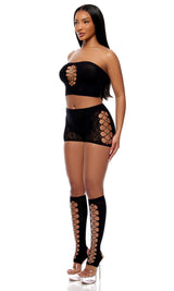 Forplay Lingerie Cross Your Mind Top and Briefs Bodystocking Lingerie Set Black