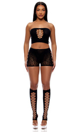 Forplay Lingerie Cross Your Mind Top and Briefs Bodystocking Lingerie Set Black