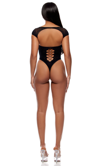 Forplay Lingerie Cross Your Mind Teddy Bodystocking Black