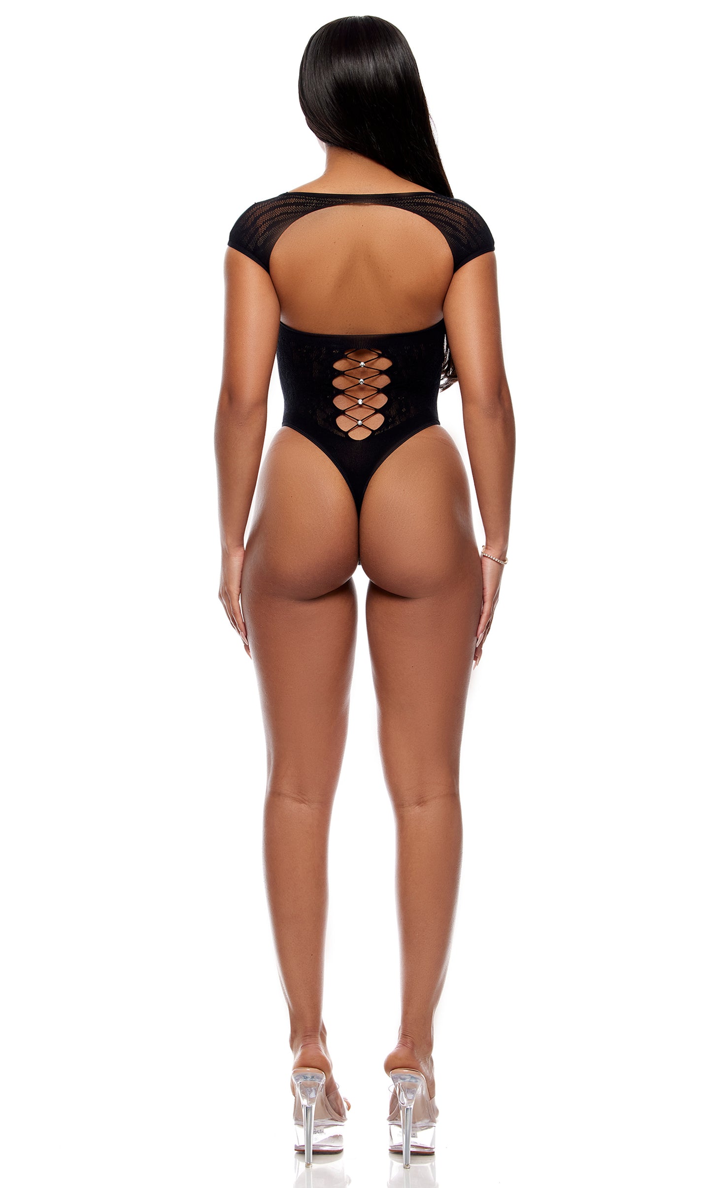Forplay Lingerie Queen Cross Your Mind Teddy Bodystocking Black