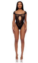 Forplay Lingerie Cross Your Mind Teddy Bodystocking Black