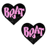 Neva Nude Brat Glitter Heart Pasties - Black/Pink