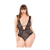 Fantasy Lingerie Claire Scallop Lace Crotchless Teddy Black 1X/2X