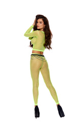 Elegant Moments Chartreuse Long Sleeve/diamond Net Top &