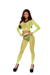 Elegant Moments Chartreuse Long Sleeve/diamond Net Top &