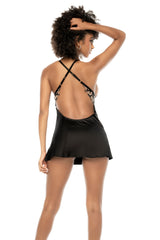 Mapale Satin Sheer Floral Embroidery Babydoll Black Size Medium