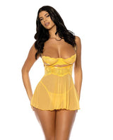 Oh la la Cheri Hazel Peek a Boo Cups Babydoll Set Yellow S/M