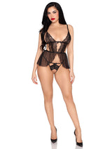 Leg Avenue 2 Pc Scalloped Lace and Mesh Babydoll and Matching Crotchless Panty